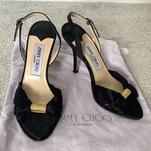 Jimmy Choo Black Satin Slingback Pumps 35.5